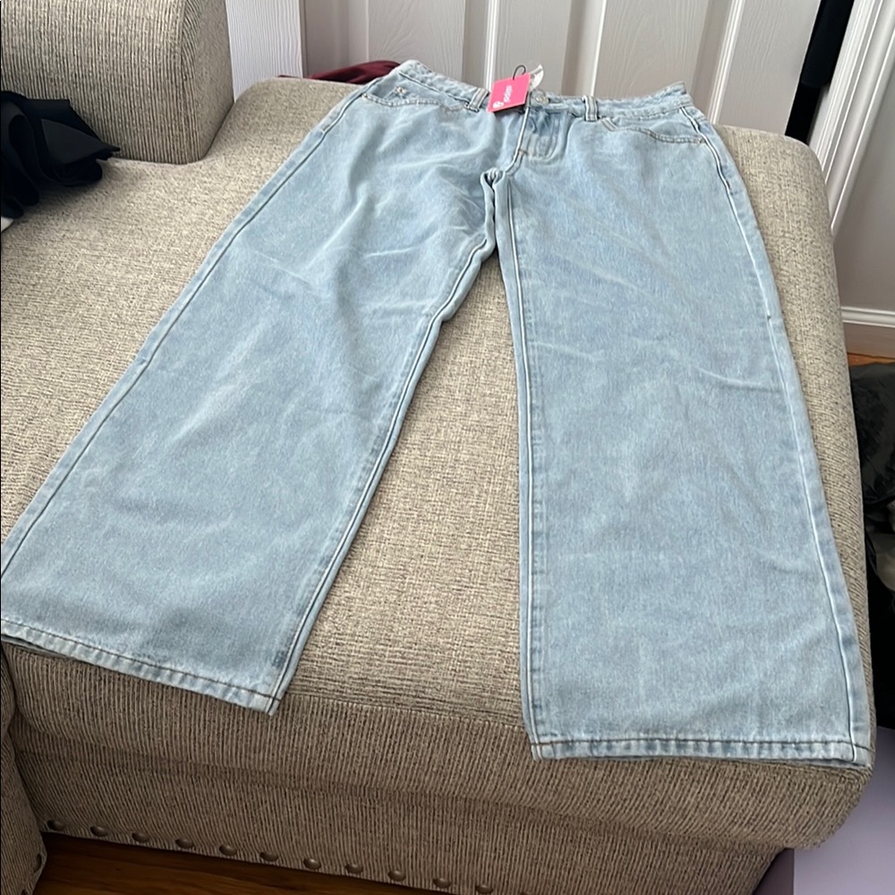 Edikted Blue Flare Wide Leg Jeans